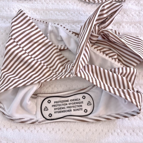Abercrombie & Fitch Neutral Striped High Waist Bikini Small Top XS Bottom - Picture 9 of 11